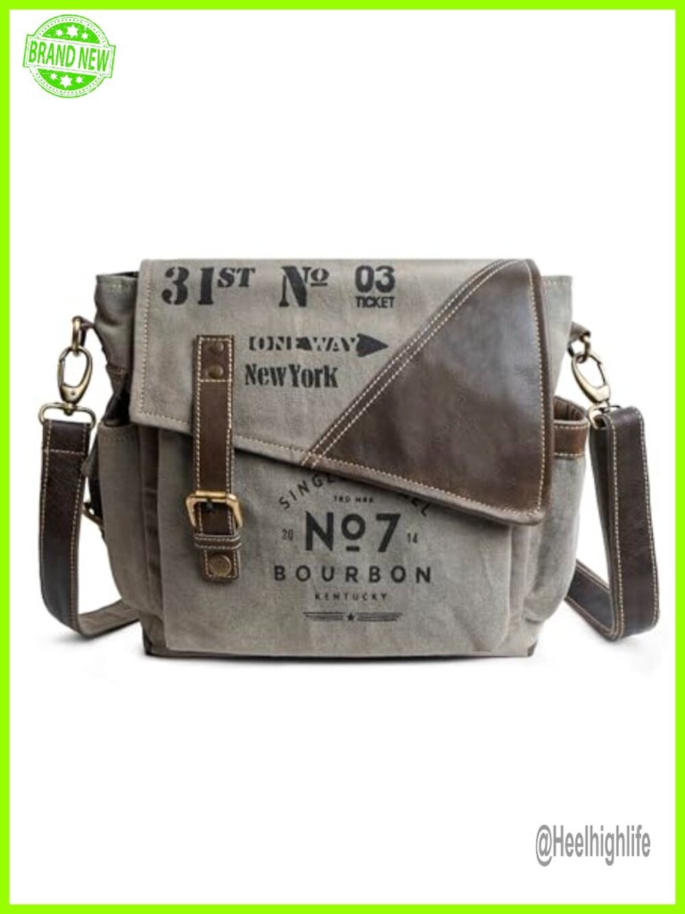 Canvas Leather Messenger Bag Crossbody Shoulder Bag Adjustable Strap
